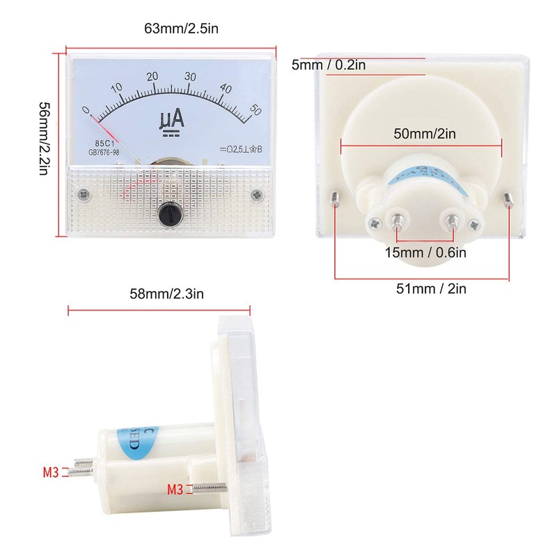 85C1 Analogue Current Panel Meter DC0-50UA Pointer Amp Ammeter Meter