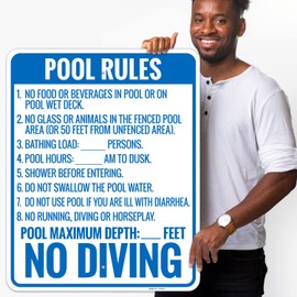 Florida Pool Rules No Diving Sign, Complies with State of Florida Pool Safety Code, 24x30 Inches, 55 mil Thick HDPS (high Density polystyrene), Made in USA