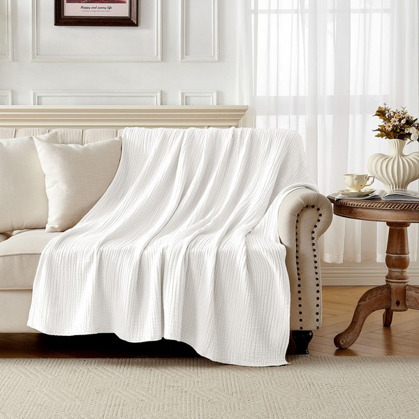 Joydeco 100% Cotton Muslin Throw Blanket for Couch Bed and
