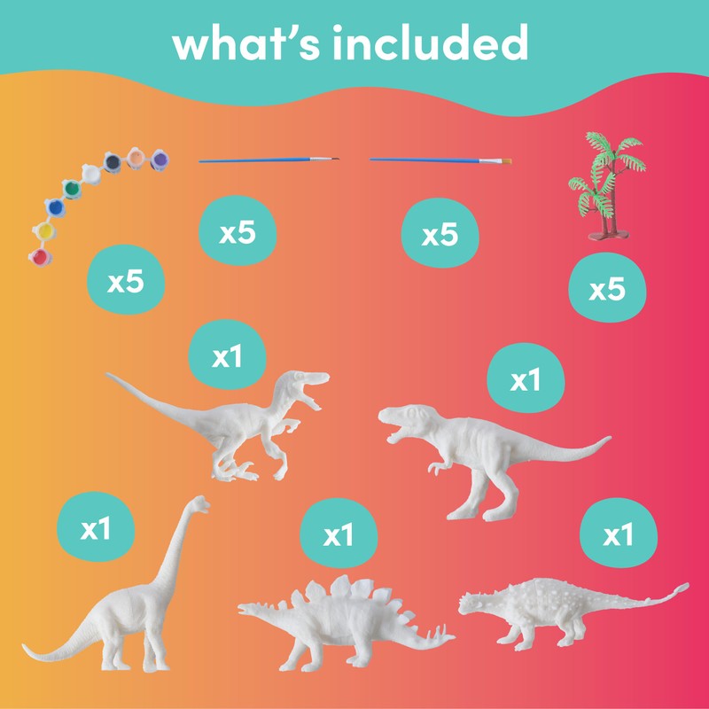 THE TWIDDLERS 20-Piece Dinosaur Painting Set, 5 Dinosaur Figures with