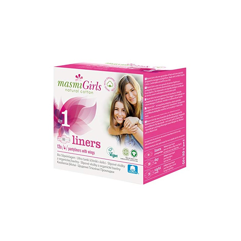MASMI Natural Cotton Organic Pantiliners Girls 1, Pack of 12