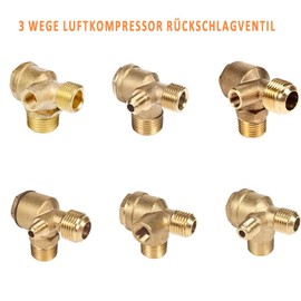 BE-TOOL Non-Return Check Valve Compressor Check Valve 3-Way Air Compressor Valve for Direct Air Compressor (Male,1/2" x3/8" x1/8")