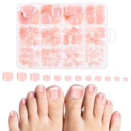 Kiiwah Pack of 240 French False Toenails Kit, 12 Sizes, French Natural Artificial Toenails for Gluing, French Full Cover Toe Nails Tips for Women