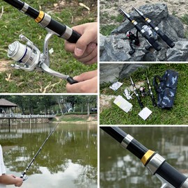 Telescopic Fishing Rod Reel Combo 2PCS 6.89FT Collapsible Fishing Pole Spinning Reel Lures Accessories with Fishing Bag Portable Fishing Rod Kit for Saltwater Freshwater Travel Fishermen Gift