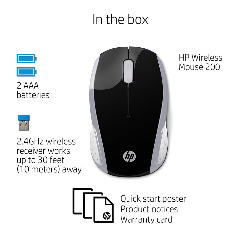 HP Wireless Mouse 200 (Black/Silver, 2HU84AA)