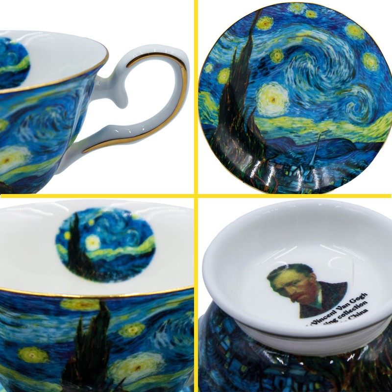 AOTELIDA Floral Tea Cups Saucers Set of 2, Bone China