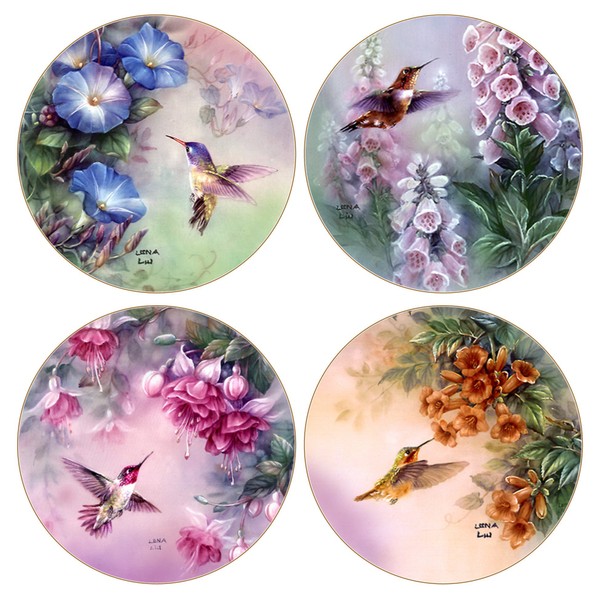CoasterStone Absorbent Coasters, Hummingbird Assortment, 4-1/4-Inch, Set of 4