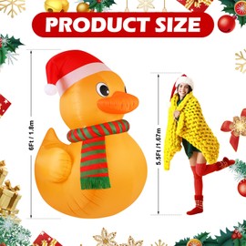 RoundFunny 6Ft Christmas Duck Inflatable with Built in LED Lights Xmas Blow-Up Lawn Decoration for Winter Home Garden Yard Holiday Party Indoor Outdoor Decor