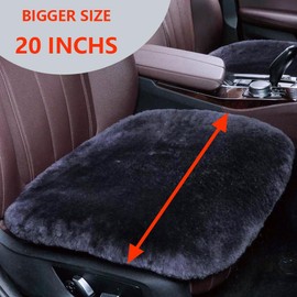 OGLAND 20inchs 2Pieces Fluffy Genuine Sheepskin Car Seat Covers for Auto Fuzzy Wool Interior Accessories with Soft Natural Fur Non-Slip (Carbon Black)