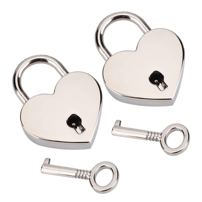 2 Pieces Small Heart Shaped Padlock with Key Mini Lock