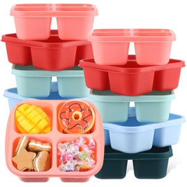 Honeydak 10 Pack Snack Container 4 Compartment Reusable Bento Snack Boxes Divided Lunchable Containers with Lids Meal Prep Lunch Food Storage Boxes for School Work Travel(Melon Color)