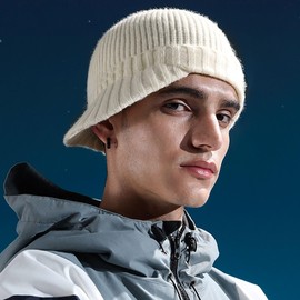 QUINTRA Mens Beanie Hat Ear Flap Hat Knitted Hat Black Wool Roll Up Outdoor Holiday Solid Color Windproof Warm Running Dress Men Winter, beige, One Size