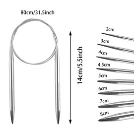 8pcs Circular Knitting Cable Needles Stainless Steel Premium Knitting Needle Kit In 8 Sizes Knitting Needles Set Circulaire Needles for Weaving Project(2mm,3mm,4mm,4.5mm,5mm,6mm,7mm,8mm)