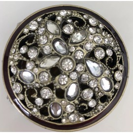 Unbranded Jewels Enameled Regal Trinket Ring Box  Rhinestone Crystals. Round Gift! 2 1/4