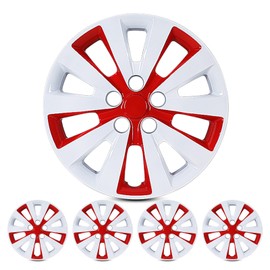 AUTOWIKI 16" Hubcaps for 2013-2019 Nissan Sentra, for 2011-2017 Nissan Leaf with Steel Wheels Stylish Look PP Material 16-Inch Wheel Rim Cover White Lacquer & Red Lacquer, Set of 4