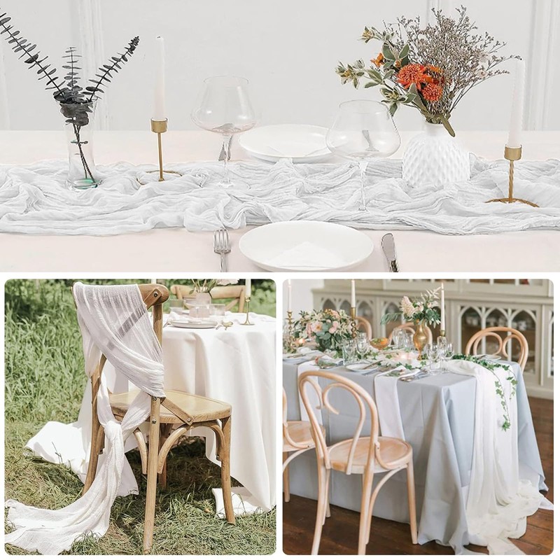 Table Runner White, Pack of 4 Table Runners Cheese Cloth,