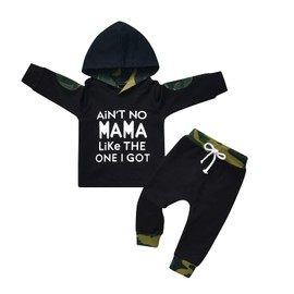 Toddler Infant Baby Boy Clothes Aint No Mama Like The One I Got Printed Hoodie Tops Sweatsuit Splicing Pants Outfit Set (18-24 Months)