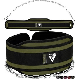 RDX WDB-T7 Dipping Belt with Chain Weight Belt Training Belt for Chinning, Dips, Squats, Pull Ups, Weight Belt, Men's, Women's, Khaki)