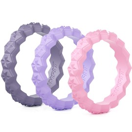 Rinfit Silicone Rings for Women 4mm Wide, 2.5mm Thick - Women's Thin and Stackable Wedding Bands - Stars Collection - Pastel Pink, Lilac & Grayish Purple, Size 9
