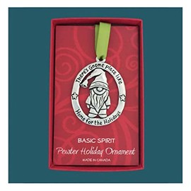 Basic Spirit Gnome Pewter Ornament with Santa Hat for Holiday Tree Decoration Home Collection