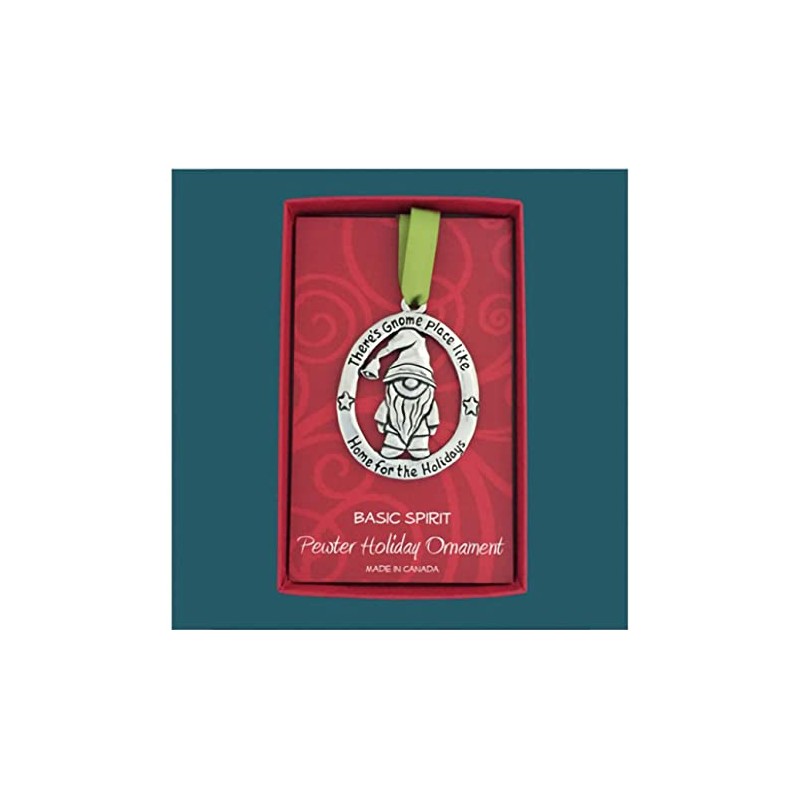 Basic Spirit Gnome Pewter Ornament with Santa Hat for Holiday