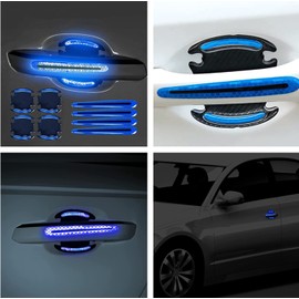 8Pieces Universal 3D Carbon Fiber Auto Door Handle Scratch Protection Cover Guard Film, Universal Car Door Cup Handle Paint Scratch Protector Sticker Car Door Handle Safety Reflective Strips (Blue)