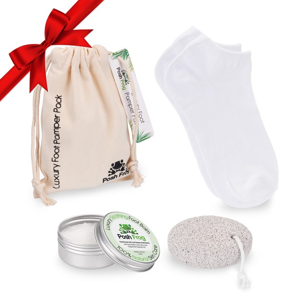 Posh Frog Foot Pamper Pack, Pumice Stone for Feet, Non-Greasy Foot Balm, Socks, Gently Safely Remove Hard Skin, Moisturise, AloeVera, Foot Care Gift Set
