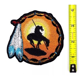 End Of Trail Sunset Native American Iron On Embroidered  Patch 3 5/8"x 3 1/2"