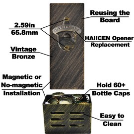 HAIICEN Magnetic Beer Bottle Oepner Wall Mounted with Magnet Cap Catcher Collector Board Old Fashion Attached to Fridge Refrigerator