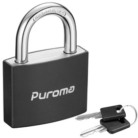 Puroma Lock Keyed Padlock, 1 Pack Aluminum Locks with 2 Keys Alike, 7/8 Inch Locker Lock 43mm Small Padlocks for Gate, Fence, Shed, Toolbox, School Gym Locker (Black)
