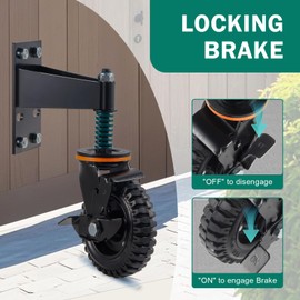YeeJinHong Gate Wheel 8inch with Brake Heavy Duty Fence for Metal Tube Gate Wooden Gate 360 Degree Rotation Spring Shock Absorbing with Screws and Wrenches (8"-Brake-1pack-600LB)