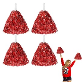 Pack of 4 Cheerleader Pompoms, Pompoms Cheerleader, Metal Foil Pompoms Cheerleading, Pom Poms Cheerleading for Sports Competition Used Carnival Parties Gymnastics Cheers (Red)