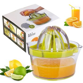 4 in 1 Multi-Function Manual Juicer - Citrus Lemon Orange Hand Squeezer/Egg Separator with 2 Anti-Slip Reamers, 13OZ Strainer, Grater and Measuring Cup