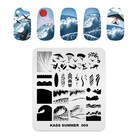 Rolabling Nail Stamping Plate Stainless Steel Nail Plates Template Nail Polish Stamping Summer Surfing Seagull Image Stencil Manicure Printing Design (SU009)