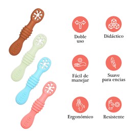 Juego de cucharas para bebé Seviete. Ideales para entrenar la alimentación independiente. Etapas 1 y 2 de alimentación. Silicóna de grado alimenticio libre de BPA y 100% amigable con encías. Pack de 4 piezas. Multicolor.