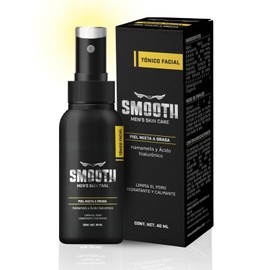 SMOOTH Tónico Hidratante hombres | Hidrata, Tonifica y Desinflama la piel. Astringente y antibacteriano, disminuye manchas | Ácido Hialurónico, Extracto de Arroz y Hamamelis | 40ml | Uso Noche