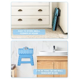 Dyforce Folding Step Stool 9", Kids Step Stool, Heavy Duty Step Stools for Adults, Compact Foot Stools, Light-Weight Toddler Step Stools for Kitchen, Bathroom, Holds Up to 300 lbs (Blue)