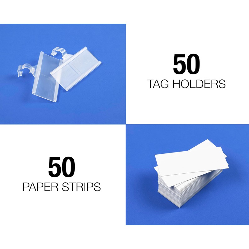 Pack of 50 - Plastic Wire Shelf Label Holder, Sign