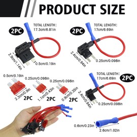 12Pcs Fuse Tap 3 Types Piggy Back Blade Fuse Connectors Set Mini Adding Circuit Low Profile Adapter Car Tap Kit with 12V 24V Universal 10A Wire Harness for Trucks Cars Boats (Medium Small Micro)