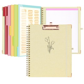 EYROZILL Clipboard with Storage, Spiral Clipboard Folio with Notepad, Cute Clipboards with 5 Folders and 10 Pockets, Foldable Clipboard for Letter Size, Clip Board for Office, 8.56'' x 11'' (Beige)