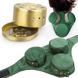 Vrsafan Smokeless Copper Moxa Box, Copper Tank Moxibustion Treatment Tool, Moxibustion Box for Neck Knee Waist Shoulder Back Remove Dampness, Ai Jiu 艾草 艾灸盒 (3 Moxa Case)