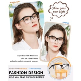 MARE AZZURO Large Reading Glasses 2.25+ Women Stylish Readers 100 125 150 175 200 225 250 275 300 350 400 500 600 (Black+clear, 2.25)