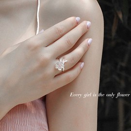 Looyar S925 Silver Branch Cherry Blossoms Earrings Necklace Ring Purple & Pink Simple Flower (Ring Purple)