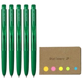 Signo RT1 Retractable Gel Ink Pen, Micro Point 0.38mm, Rubber Grip, Green Ink, 5-Pack, Sticky notes Value Set