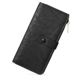 BOSTANTEN Womens Leather Wallets RFID Blocking Large Capacity Trifold Card Holder Ladies Phone Clutch Grey Black