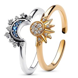 Hernin Sun Rings Moon Rings Jewellery Dupes Rings for Couples Sun Gold Rings and Moon Silver Rings Gold Women's Rings Sun Moon Ring Adjustable Open Promise Matching Rings Women, Zinc