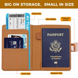 Melsbrinna Passport Holder for Travel - RFID Blocking Travel Wallet for Women Men with Card Slots & Travel Essentials,Passport Wallet Cover Case for Travel Must Haves Accessories (LG BROWN)