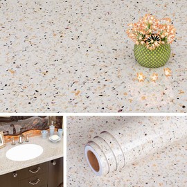 Livelynine 15.8x394 Contact Paper White and Gold Granite Countertop Wallpaper Peel and Stick Countertops Waterproof Kitchen Vinyl Wrap Counter Top Covers Renter Friendly Wall Paper for Bathroom Sink