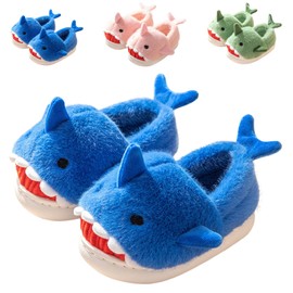 Fiedaz Boys Girls Shark Slippers for Toddler - Plush Warm Non-Slip Indoor Bedroom Winter Shoes - Kids House Cute Heel Blue 8-9 Toddler EU 26-27
