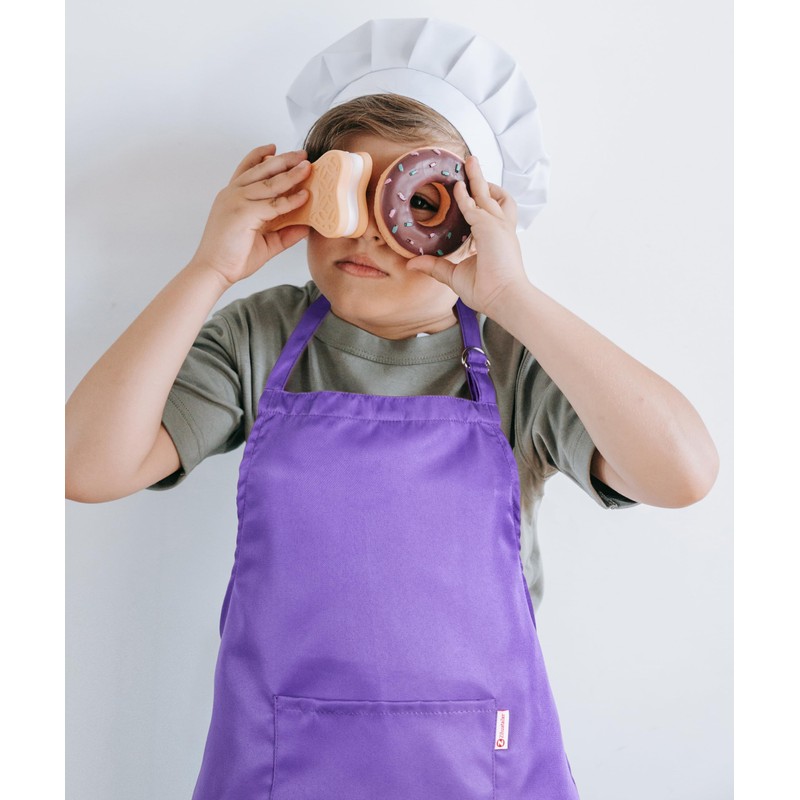 Zihuatailer Purple Kids Baking Apron Cooking Apron with Pockets for